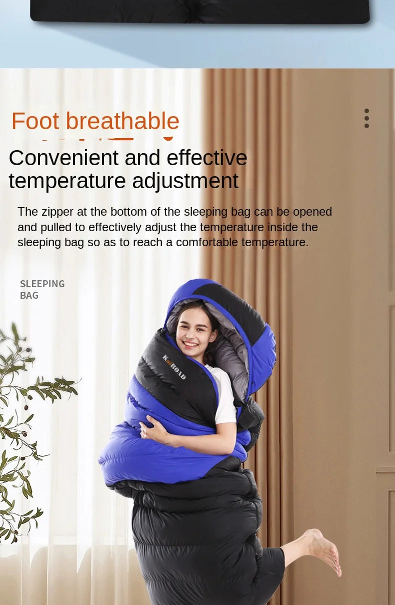 Wholesale Unisex Waterproof Nylon Sleeping Bag Envelope Style Duck Filling for Winter Keep Warm Adults Use Outdoor Camping Hike