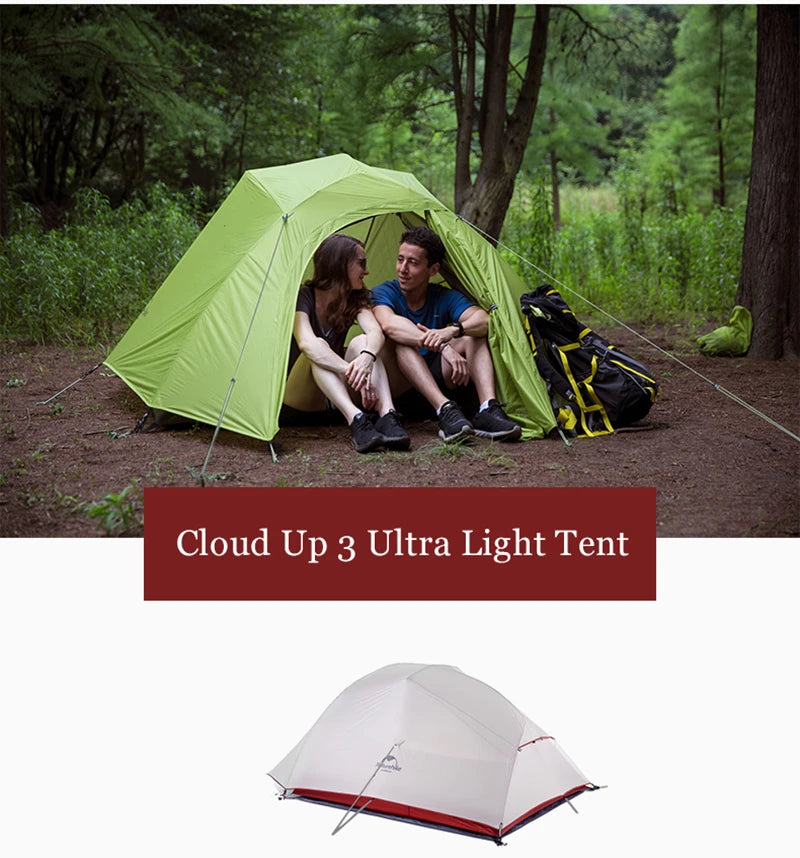 Naturehike Outdoor Upgrade Cloud Up 2 3 Person Tent 20D Nylon Silicone Double Layer Aluminum Pole Ultralight Camping Hiking Tent