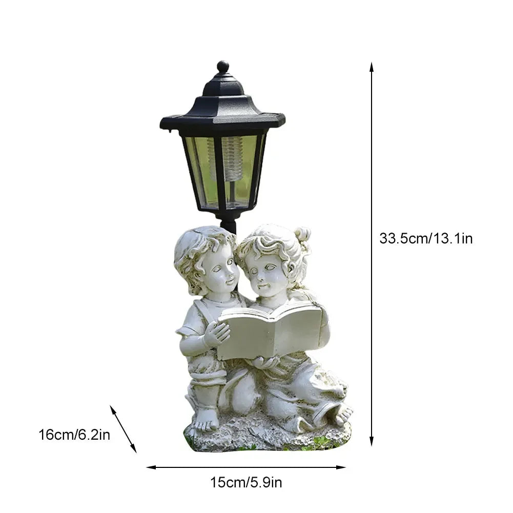 Solar Hexagonal Garden Lamp Resin Cute Figurine Light Animal/ Child/ Gnome Decorative Lamp Lawn Courtyard Garden Decoration