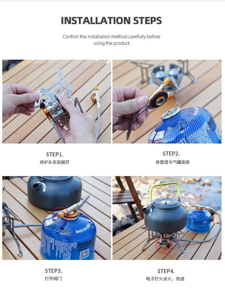 Three-Headed Camping Gas Stove BBQ Grill Set, Portable Outdoor Cooking Equipment