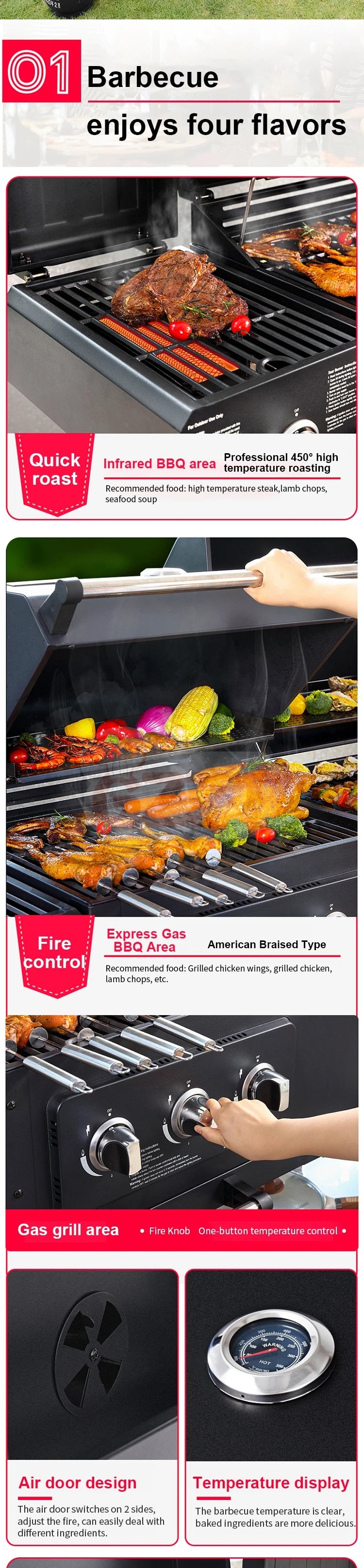 IT-4518S Gas Charcoal Combo Combination Hybrid Gas BBQ Barbecue Grills with Infrared burner Outdoor Kitchen Cooking Equipment