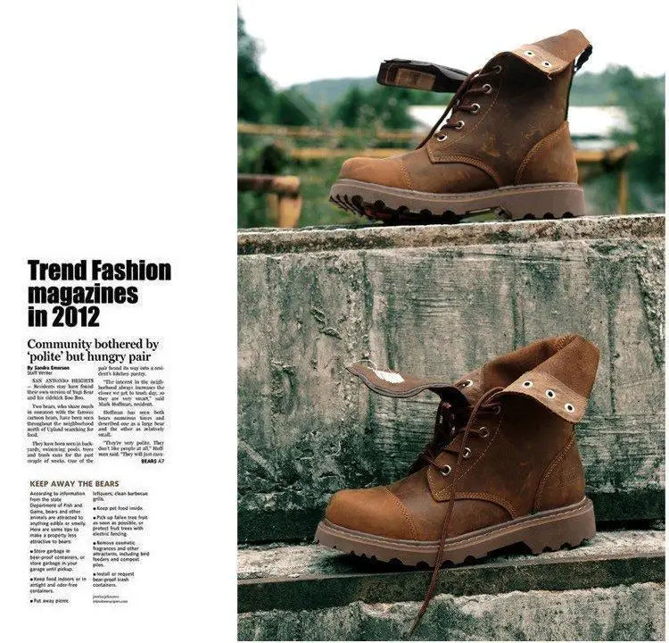 Men's Mid-calf Shoes High Tube Work Shoes Couples Outdoor Motorcycle Boots Large Size Women's Boots Winter Plush Cotton Shoes