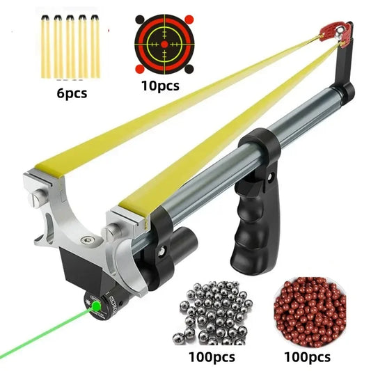 Straight Rod High Precision Telescopic High Power Red Laser Flat Rubber Band Stainless Steel Outdoor Hunting Catapult Slingshot