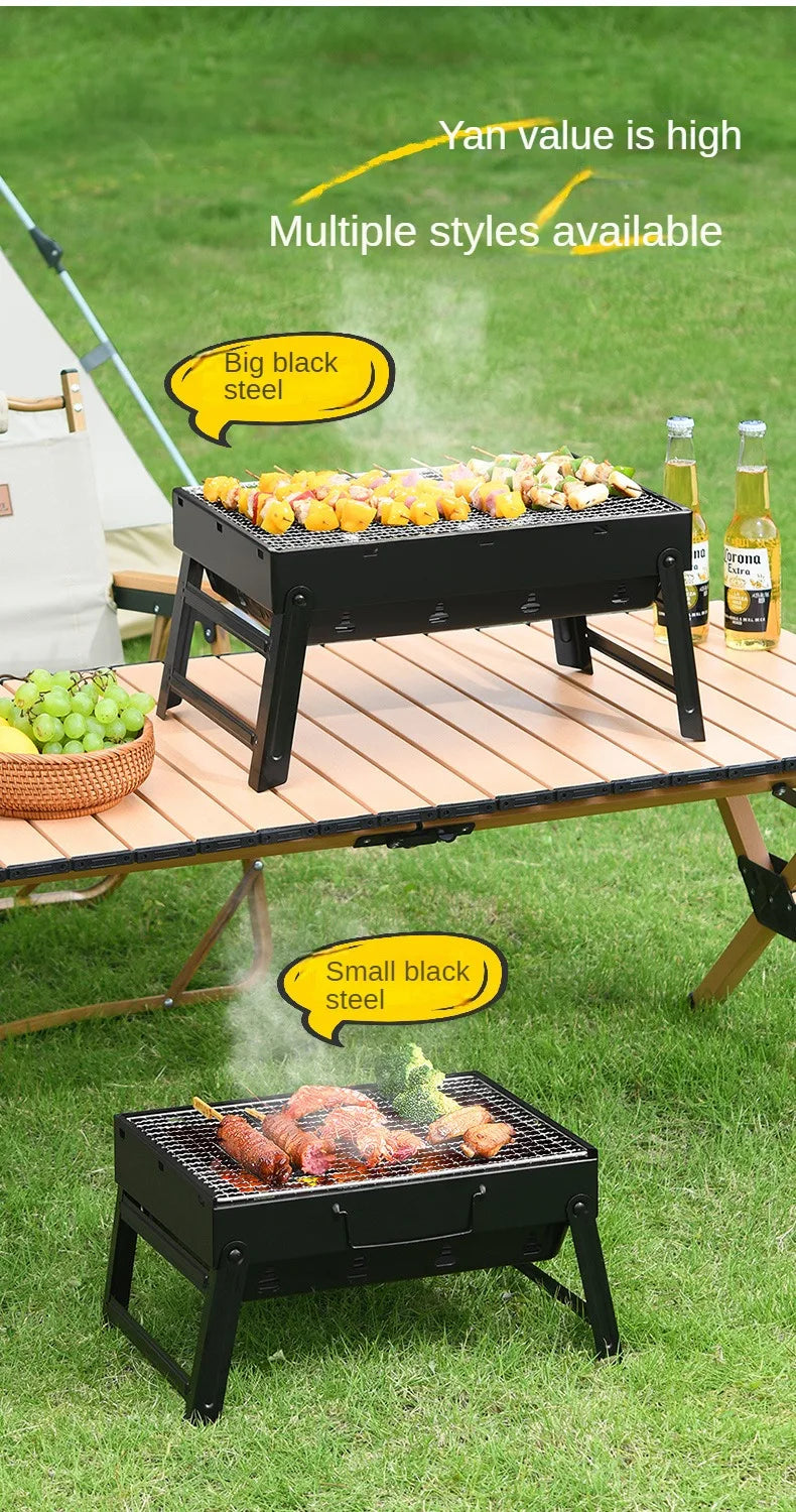 Collapsible BBQ Grill Outdoor Portable Charcoal Fire Pit Full Set no Smoke Carbon Roast Meat for Home