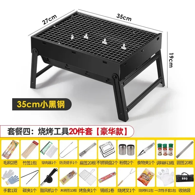 Collapsible BBQ Grill Outdoor Portable Charcoal Fire Pit Full Set no Smoke Carbon Roast Meat for Home