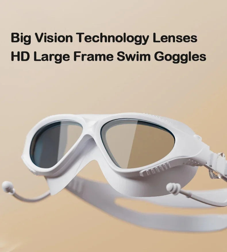 Big Frame Professional HD Anti-fog Silicone Swimming Goggles Adults With Earplugs Swim Glasses Men Women Goggles