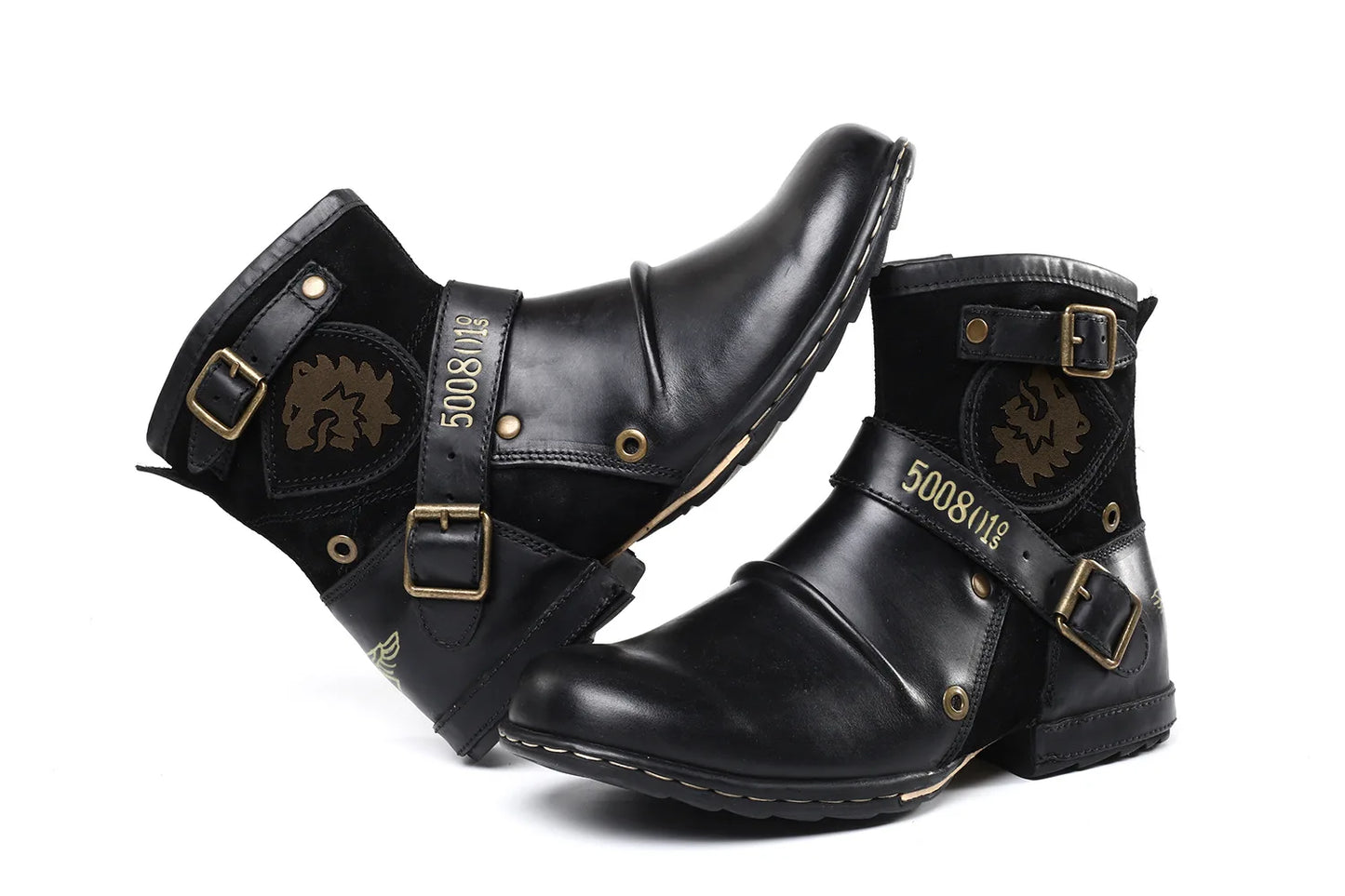 2025 New In Men Boots Luxury Handmade Men Ankle Boots Metal Buckle Zipper Motorcycle Boots Outdoor Plus Size 39-48 Punk Bottines