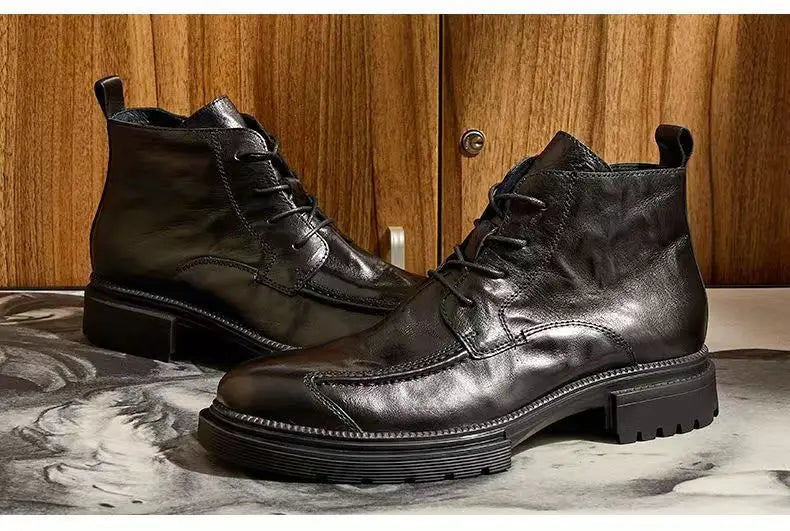 Motorcycle Riding Boots Genuine Leather British Leather Boots High Top Shoes Handmade Retro Men Leather Work Boot