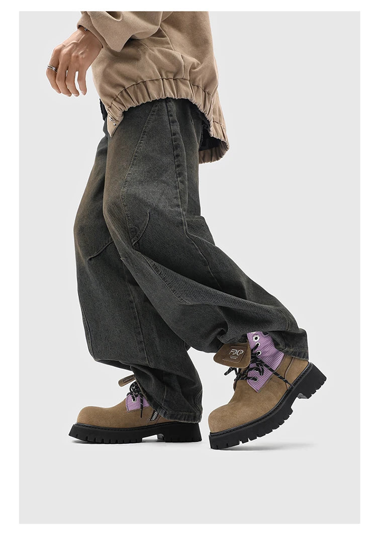 High quality Luxury Leather Boots Man Yellow High top Shoes Winter Men's Ankle Boots Street Motorcycle Shoes botas para hombre