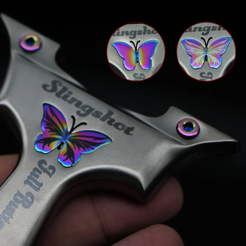 High Precision Butterfly Slingshot Outdoor Hunting Shooting Stainless Steel Competitive Slingshot Catapult With Flat Rubber Band