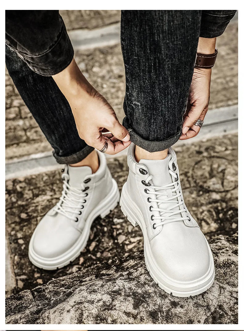 Luxury Men Boots Fashion Designer Motorcycle Boots for Men High Top Leather Casual Shoes Retro British Style Men Ankle Boots New