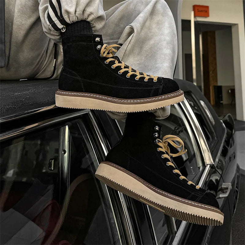 Handmade Top Quality Men Fashion Luxury Real Cow Suede Leather Shoes Tooling Ankle Boots Desert Platform Boots Motorcycle Boots