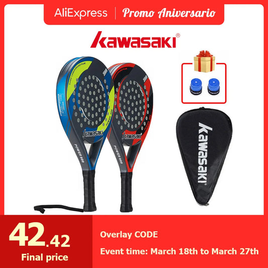 Kawasaki Brand Padel Tennis Carbon Fiber Soft EVA Face Tennis Paddle Racquet Racket with Padle Bag Cover Power 600