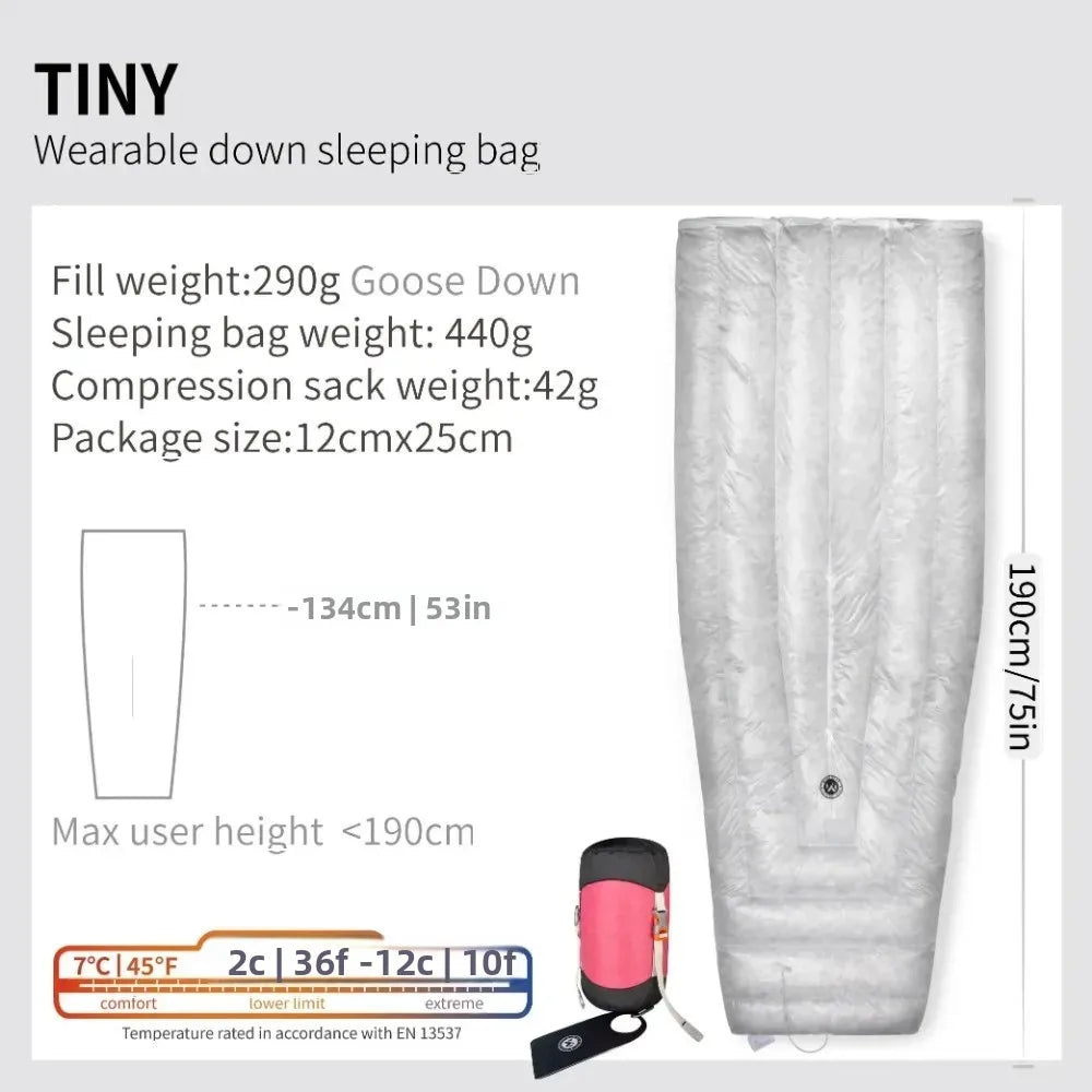 AEGISMAX Wind Hard Tiny Goose Down Sleeping Bag, Ultralight Wearable Quilt for Outdoor Camping, Hiking, Backpacking, Gray,800FP