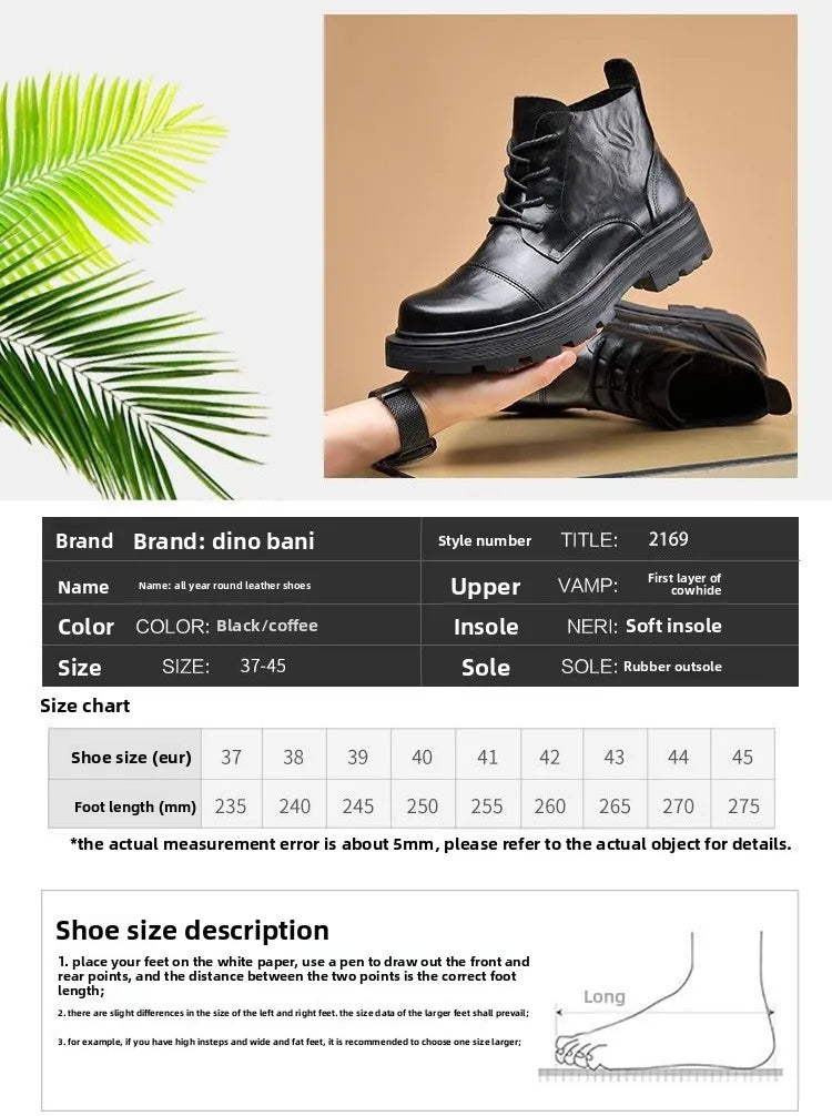 Motorcycle Boot British Style High-top Lace-up Ankle Boots Autumn Winter New Luxury Men's Genuine Leather Designer Shoes