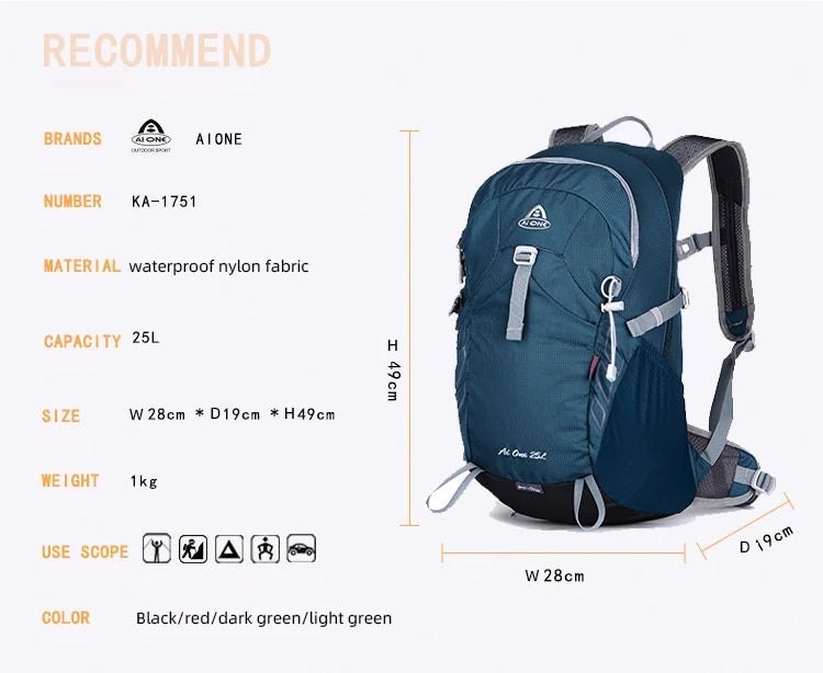 25L Sports Hiking Outdoor Backpack Camping Climbing Bag Nylon Multifunctional Bicycle Bike Bag Travel Shoulder Bag for Men Women
