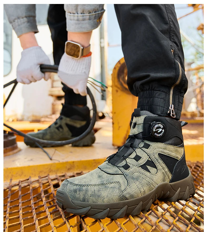 Rotating button Safety Boots Men Outdoor tactical boots Indestructible shoes Puncture-Proof Work Boots Steel toe shoes Sneakers