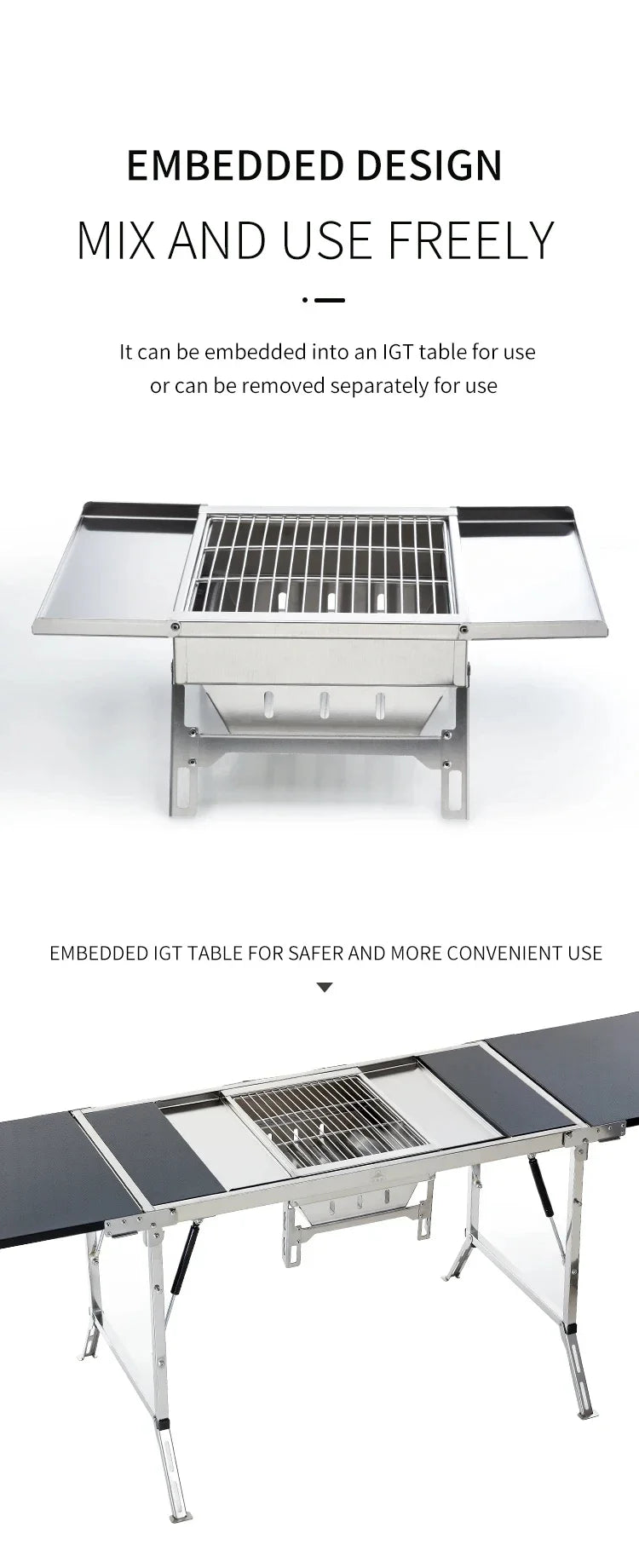 IGT Outdoor Stainless Steel Folding Barbecue Charcoal Grills Portable Camping Small Barbecue Oven Wild Journey