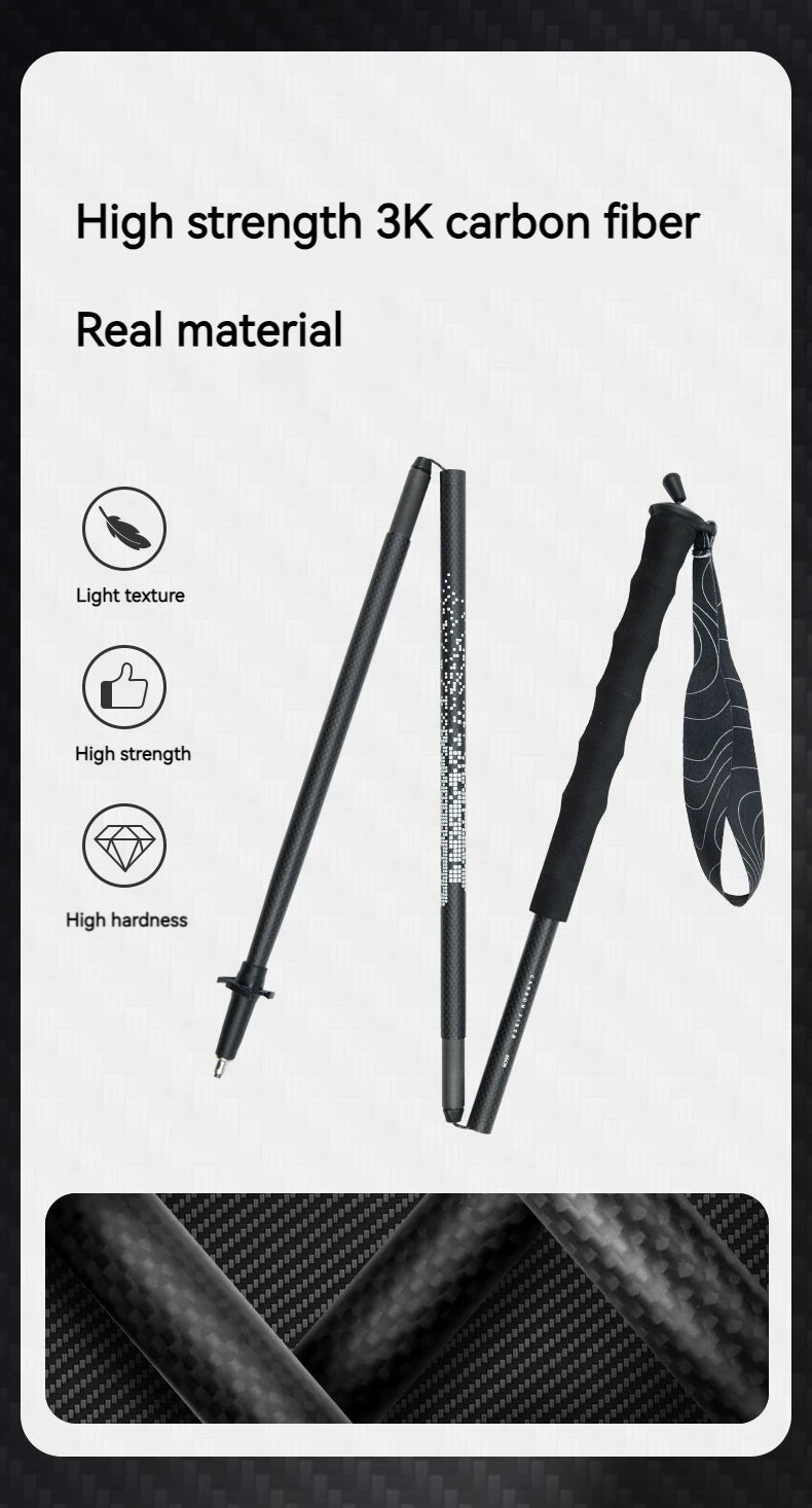 Naturehike 3K Carbon Fiber Collapsible Telescopic Sticks Trekking Pole Folding Portable Walking Stick Staff for Hiking Climbing