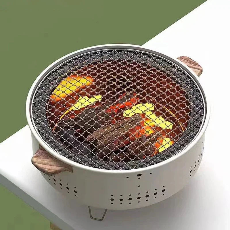 New Outdoor Smokeless Round Grill Small Stove Charcoal Grill Portable Korean Style Camping Barbecue Tabletop Stove