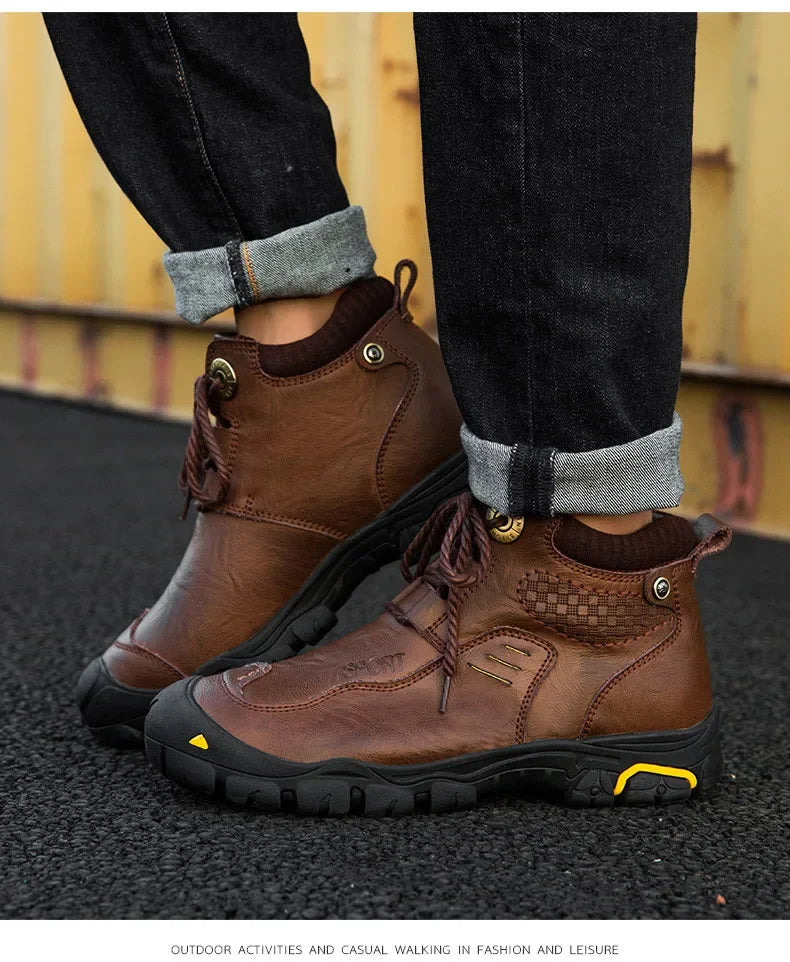 Motorcycle Riding Boots with Winter Velvet Style Warm Waterproof and Non Slip Outdoor Leisure Hiking Shoes Motorcycle Boots