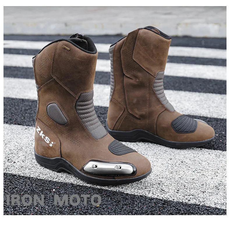 Motorcycle Shoes Full Leather Motocross Boots with Shifter Guard Cafe Boots Enduro Boots for Touring&hiking Moto Protection Gear