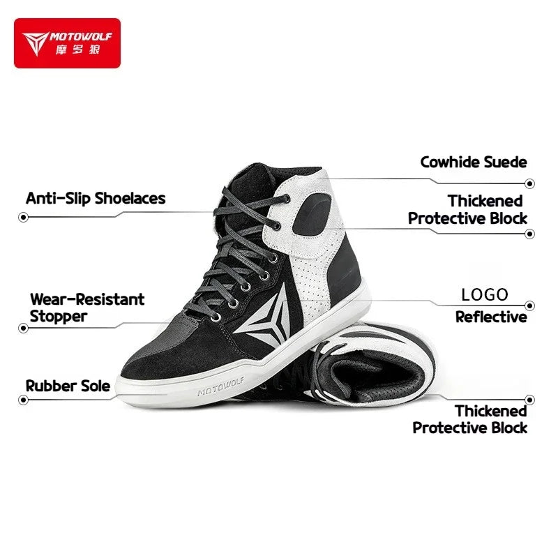MOTOWOLF Motorcycle Boots Summer Breathable Leather Ventilated Riding Shoes Retro Anti-Slip Off-road Biker Shoes for Men Women