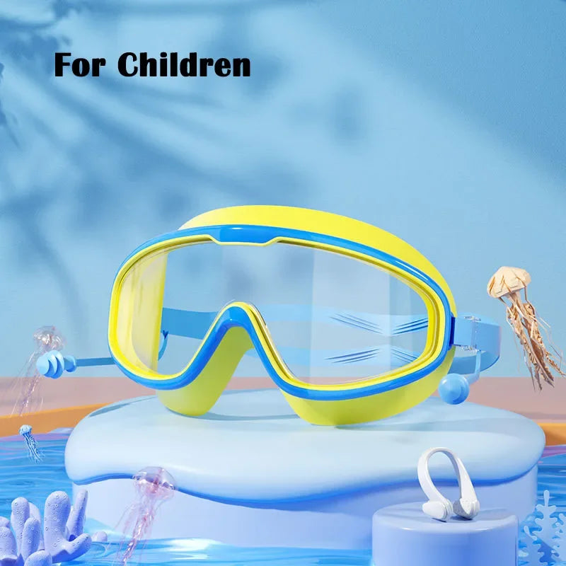 1Pair of Big Frame Swimming Goggles for Kids&Adults Anti-Fog No Leak Clear Wide View Scuba Diving Swimming Glasses with Earplugs