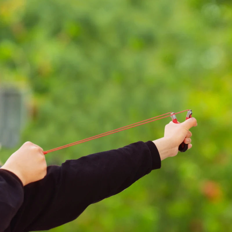 New Style Stainless Steel Powerful Slingshot with Tube Rubber Band Mud Balls Slingshot Catapult Bag for Hunting Outdoor