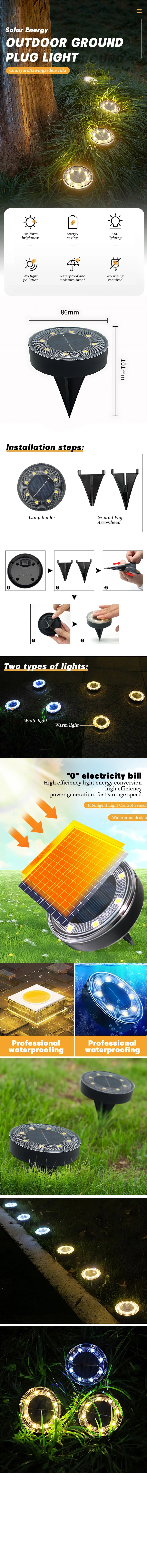 1-8PCS LED Outdoor Solar Power Floor Lamps Waterproof Underground Lamps for Lawn Decoration Garden Courtyar Decoration Lamp
