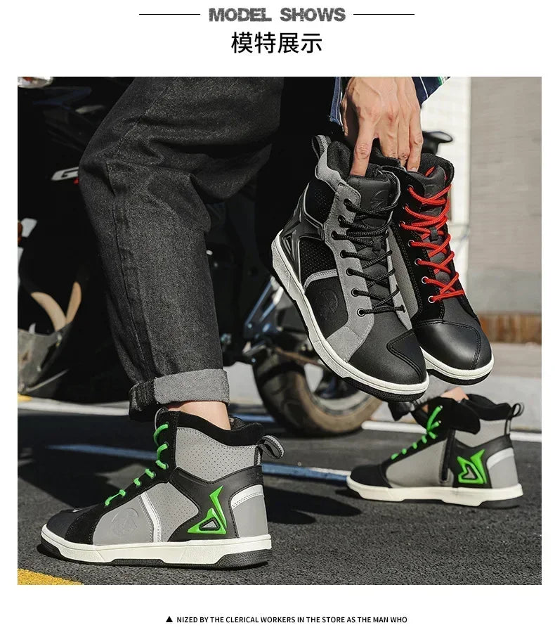 Men's Red Casual Motorcycle Boots – Summer Off-Road Riding Shoes, Motocross Style – Compatible with BMW & Honda Motorbikes