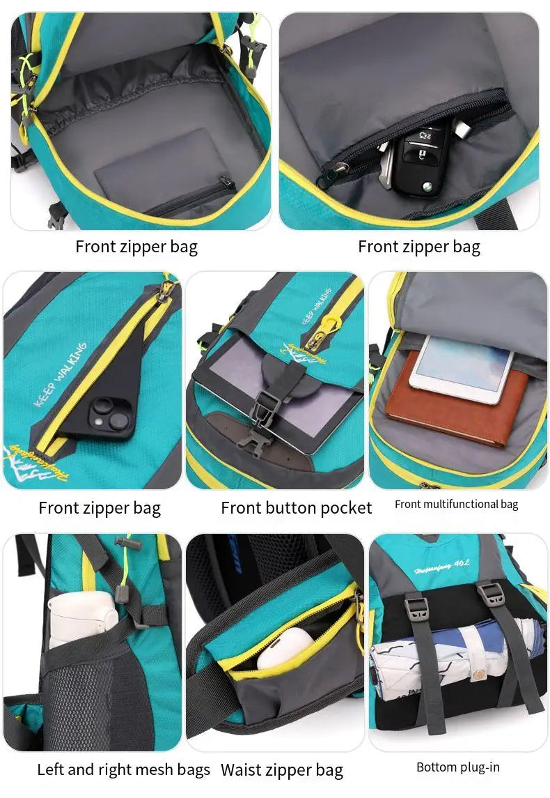 Men Women Outdoor Camping Travel Backpack 40L Water Repellent Climbing Hiking Laptop Daypack Trekking Reflective Strip Back Bags