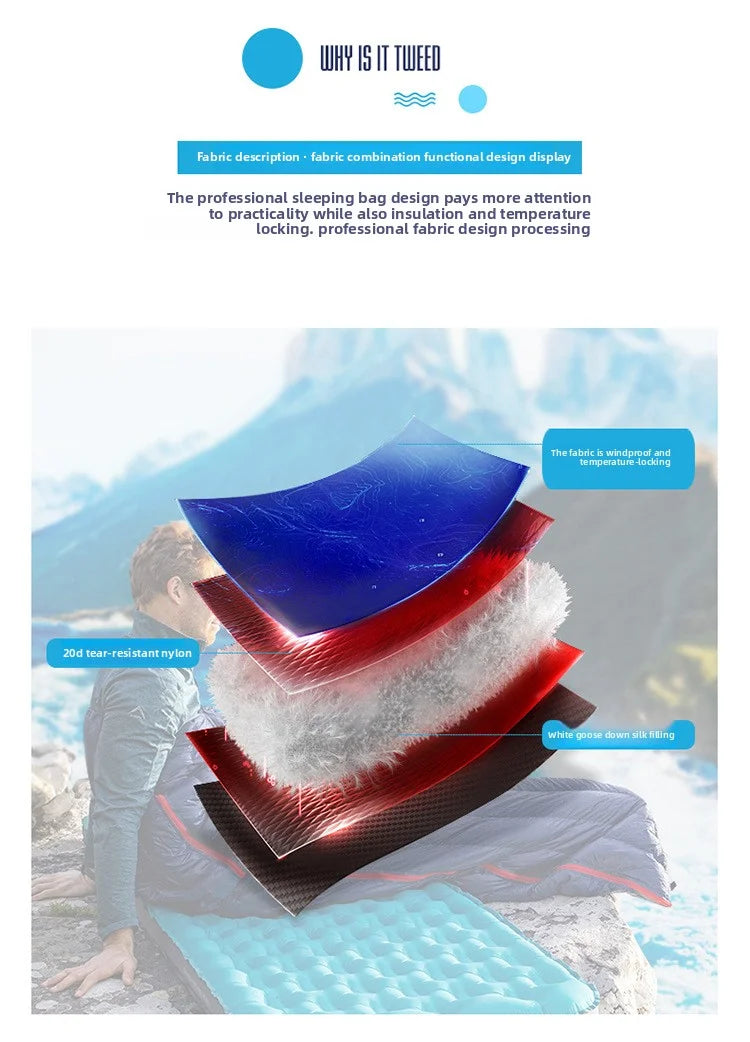 SKY ICE Lightweight Down Sleeping Bag White Goose Down Camping Portable