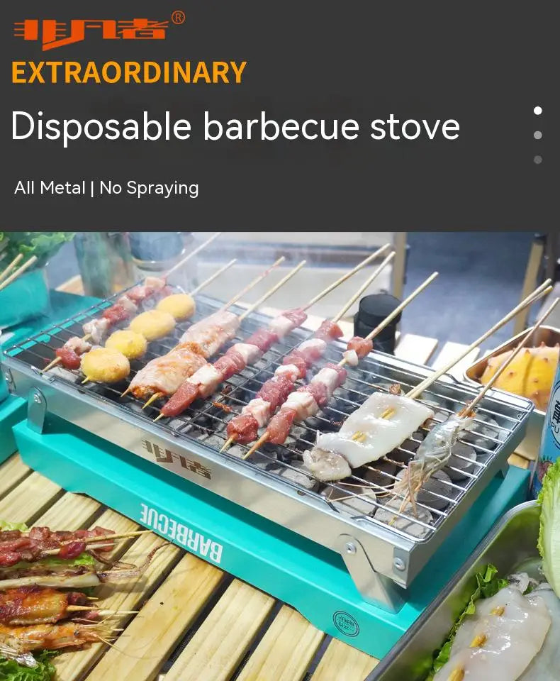 Disposable Barbecue Grill Household Outdoor Charcoal Wilderness Small Full Set of Barbecue Utensils Portable Folding Grill