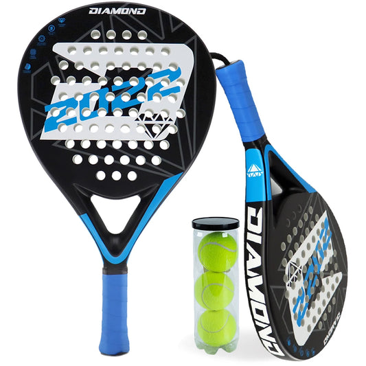 INSUM 2022 Padel Tennis Paddles Rackets Set of 2, lightweight Carbon Fiber Diamond Shape Comfort Grip with Padel Tennis Balls