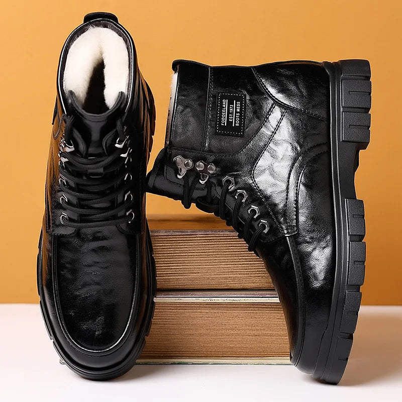 Winter Cotton Shoes Men Fashionable High-top Wear-resistant Shoes Thick-soled Plus Velvet Snow Boots Outdoor Non-slip Work Boots