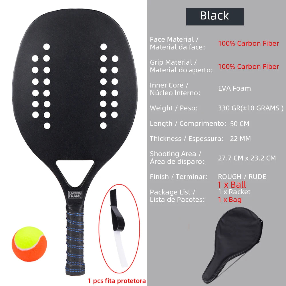 High Quality 3K Carbon and Glass Fiber Beach Tennis Racket Soft Face Tennis Racquet with Protective Cover Ball