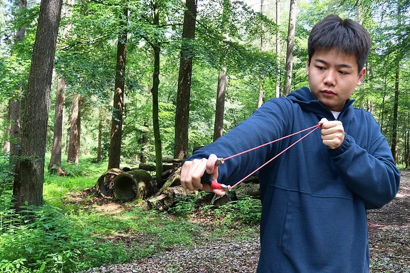 New Style Stainless Steel Powerful Slingshot with Tube Rubber Band Mud Balls Slingshot Catapult Bag for Hunting Outdoor