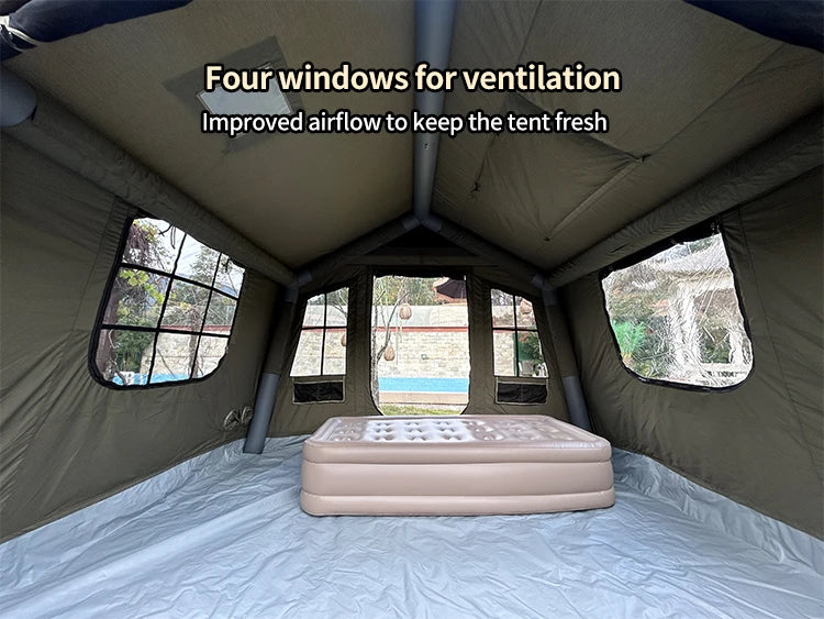 Manufacturer Waterproof Air Tent Outdoor 210g polyester-cotton Glamping Inflatable winter camping Tent 10-12 people frame tent