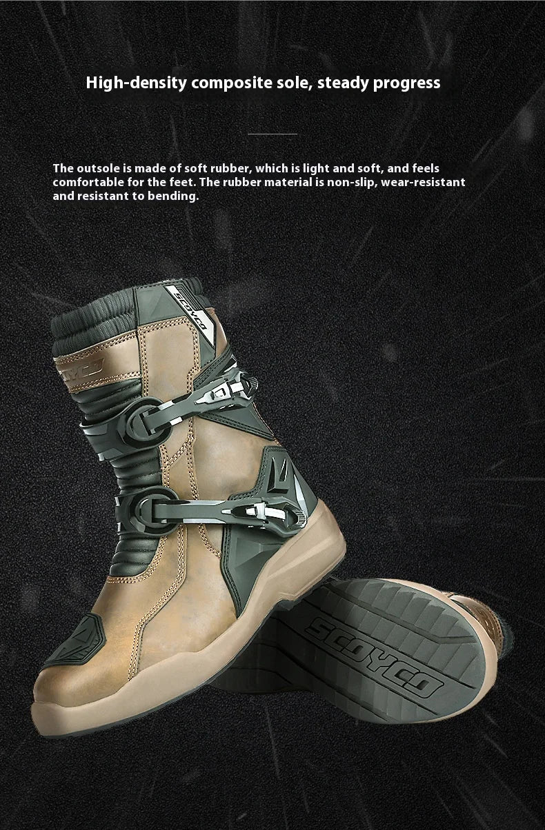 Scoyco Enduro Motorcycle Boots Man Waterproof Motorcyclist Shoes Brown Leather Motocross Boots Anti-slip Motorcycle Accessories