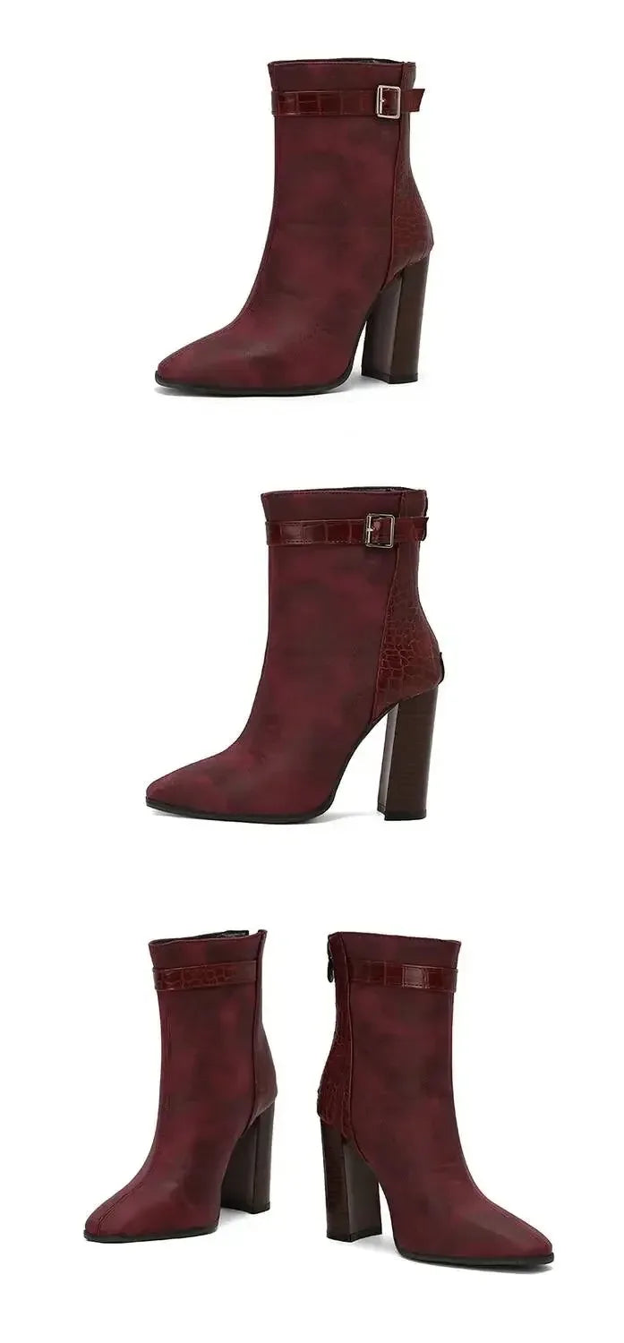 2025 Autumn New Fashion Mixed Color Lace Up Ankle Boots for Women Europe America Pointed Toe High Heel Big Size Shoes 45 46 47