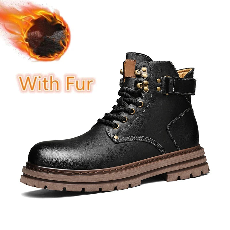 Top Quality Vintage Leather Men's Snow Boots Fashion Genuine Leather Man Ankle Boots Lace Up Outdoor Motorcycle Boots Walk Shoes