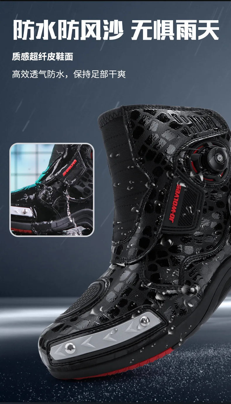 Retro Men Motocross Boots Waterproof Urban Riding Shoes Black Leather Motorcyclist Boots Wear-resistant Motorcycle Racing Shoes