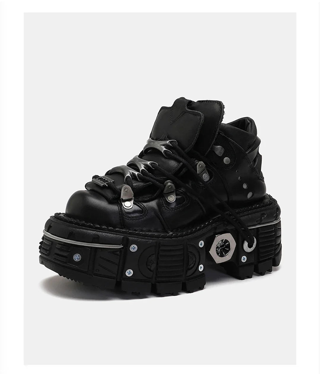 Retro Men's Motorcycle Boots Fashion Punk Rock Round Toe Leather Shoes Platform Metal Decoration Design Y2k Gothic Skull Boots