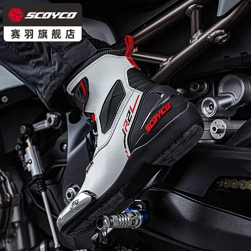 SCOYCO Motorcycle Boots Botas Moto Microfiber Leather Motocross Off-Road Racing Boots Motorbike Riding Shoes Men Moto Boots