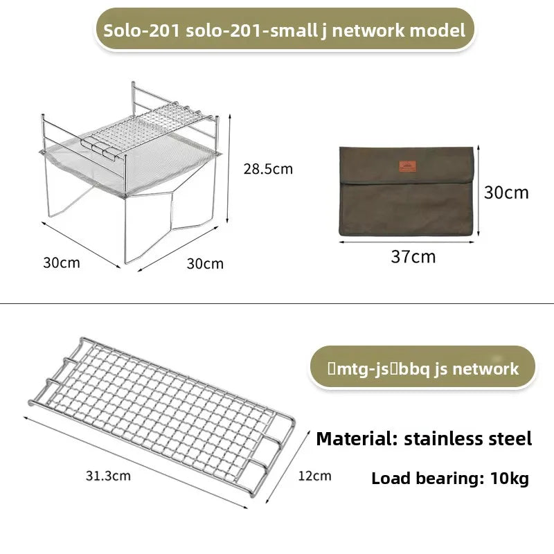 Outdoor Camping Heating Stove Campfire Stainless Steel Foldable Lightweight Grill with Grill Net Solo Fire Pit Wood Stove