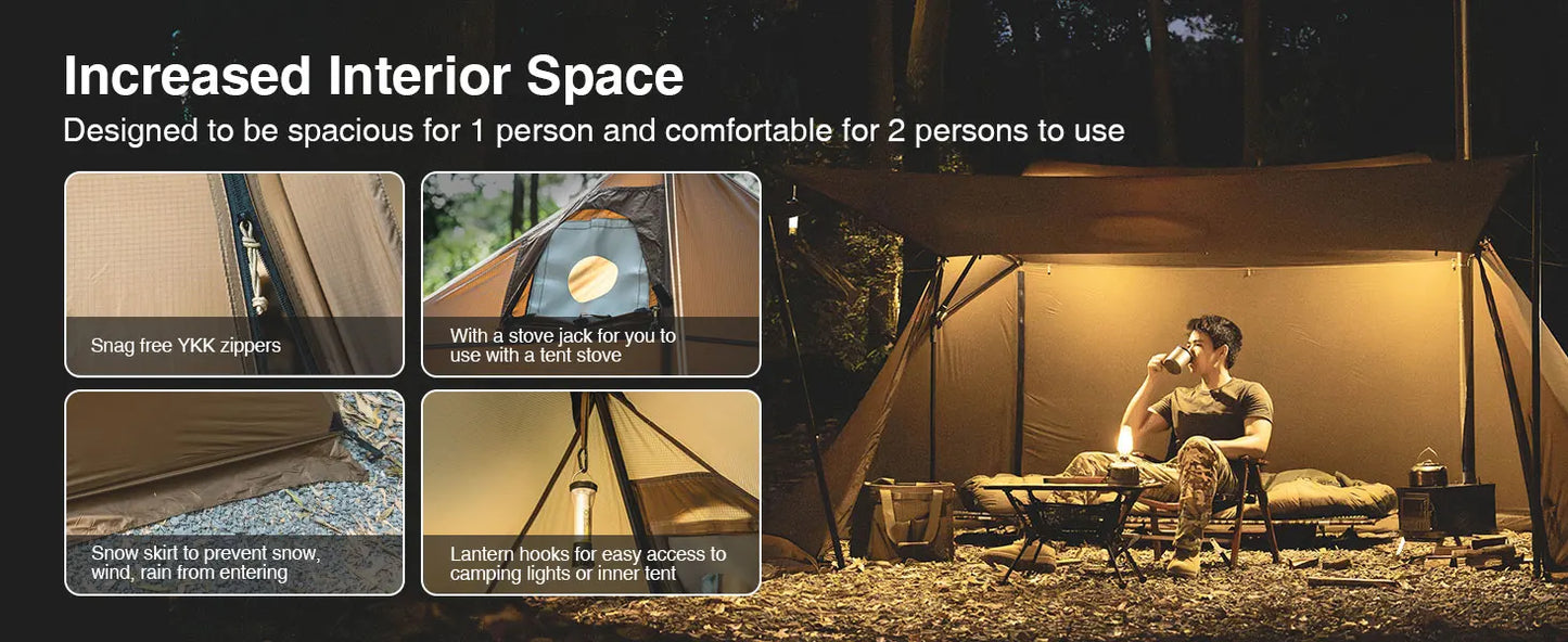 OneTigris Scarecrow Hot Tent Lightweight 2 Persons Shelter Tents with Stove Jack for Bushcrafters Survivalists Camping Hiking