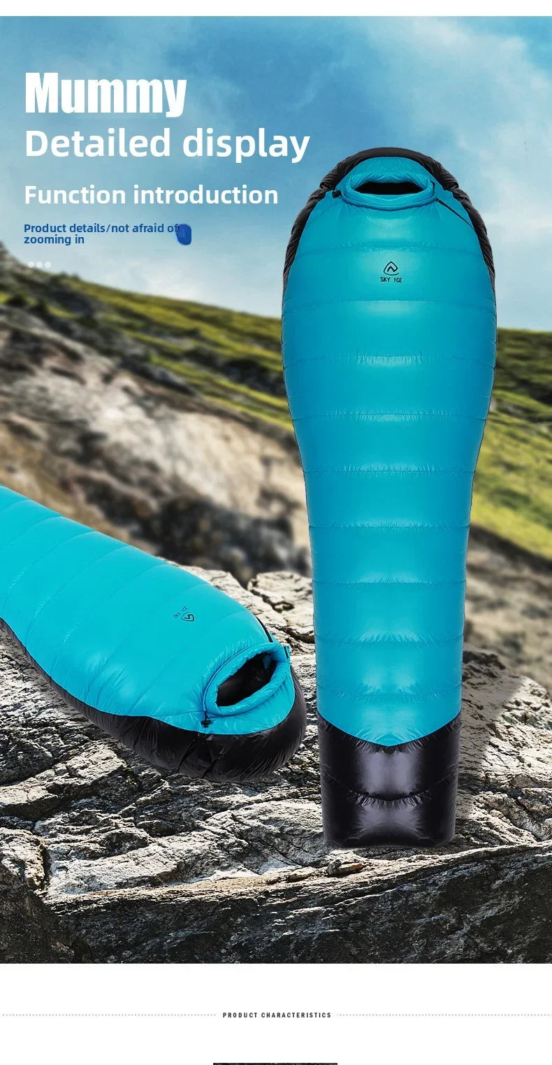 SKY ICEJingchan Mummy Down Sleeping Bag for Adults Outdoor Camping Winter Thickened Goose Down Cold-Proof Warm