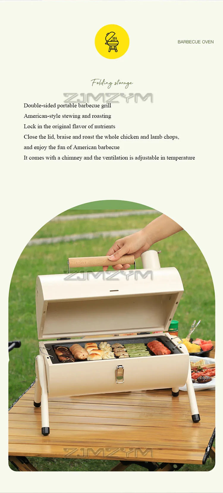 Double Sided Charcoal Grill Multi-Functional Portable Outdoor BBQ Grill Roasted Fried Chimney Stove For Cooking Camping Picnics