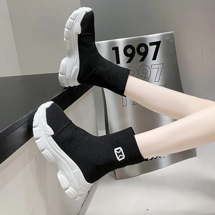 Women's Breathable 2025 Summer Autumn New Style Internet Hot Super Hot Knitted High-Top Casual Athletic Stretch Socks Boots